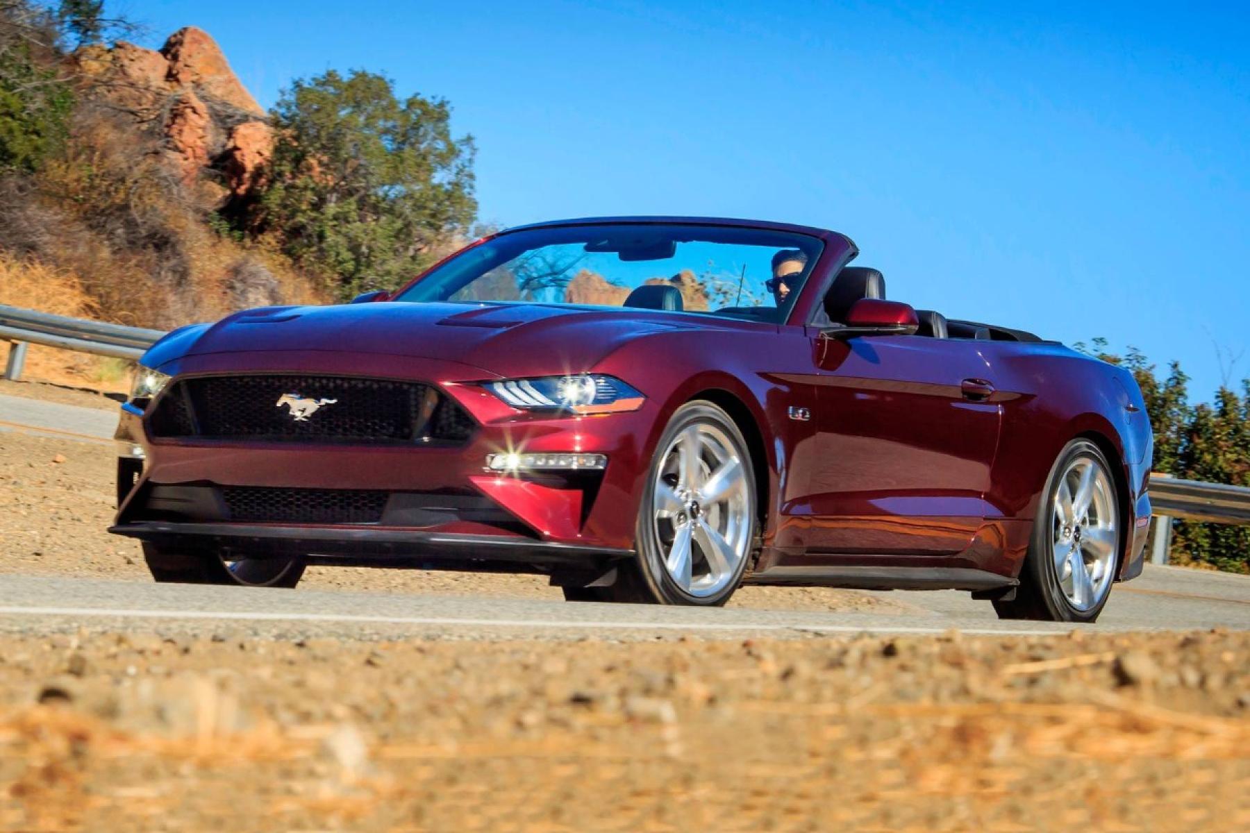 2020 Burgundy /Black Ford Mustang GT Convertible (1FATP8FF9L5) with an 5.0L V8 DOHC 32V engine, Automatic transmission, located at 3160 South Valley View Blvd, Las Vegas, NV, 89146, (888) 750-6845, 36.132458, -115.190247 - In some ways, the 2020 Ford Mustang is just as you'd expect it to be. It has rear-wheel drive, an available 5.0-liter V8 under the hood, and all sorts of factory options to make it faster, louder, and more distinctive. What you might not expect about the Mustang is the way Ford has committed to the - Photo #2